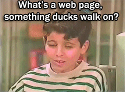 A kid saying, 'what's a web page, something ducks walk on?'